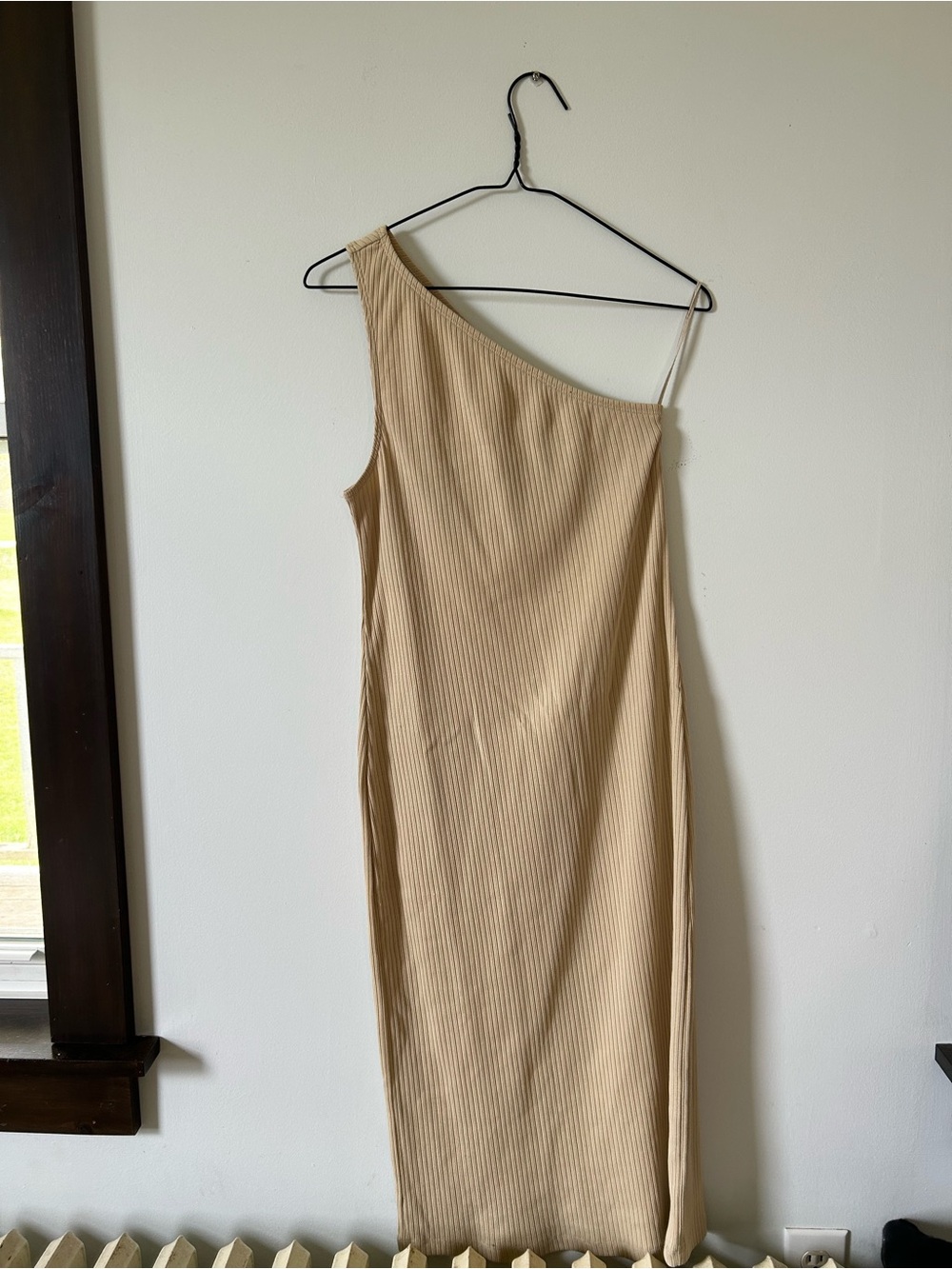 Gap One-Shoulder Ribbed Beige Dress